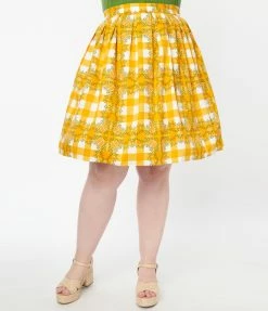 Miss Lulo, Inc. Plus Size Orange Tree Gingham Swing Skirt Sale