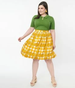 Miss Lulo, Inc. Plus Size Orange Tree Gingham Swing Skirt Sale