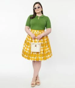 Miss Lulo, Inc. Plus Size Orange Tree Gingham Swing Skirt Sale