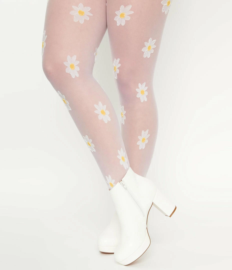 Unique Vintage Daisy Print Tights Unique Vintage Brand