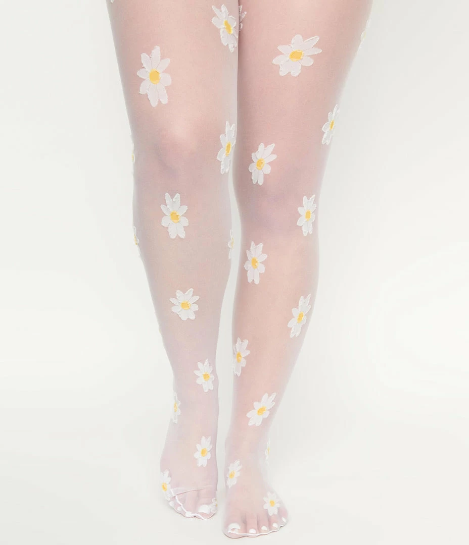 Unique Vintage Daisy Print Tights Unique Vintage Brand