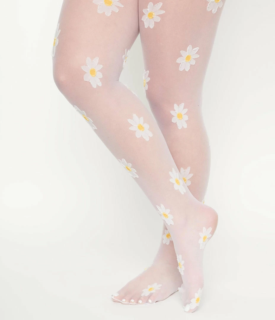 Unique Vintage Daisy Print Tights Unique Vintage Brand
