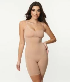 Unique Vintage Beige Shapewear Mid Thigh Bodysuit Lingerie & Shapewear