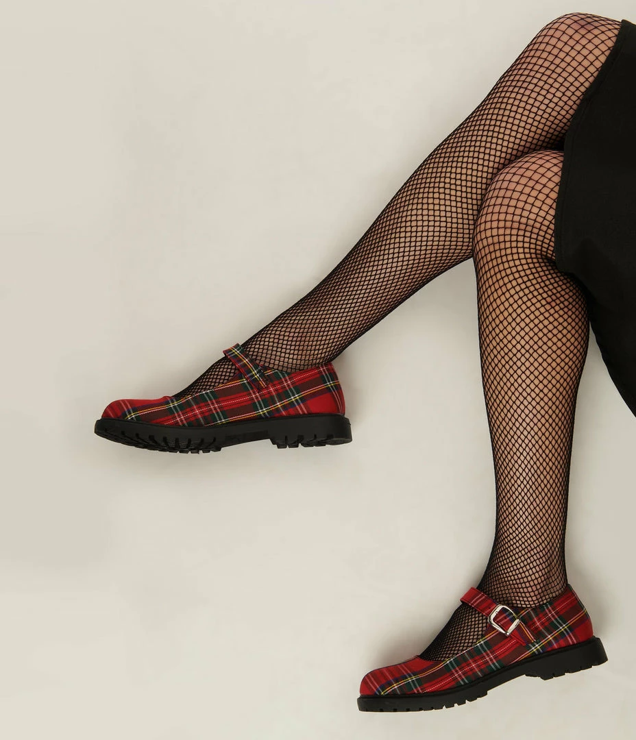 Unique Vintage Red Plaid Mary Jane Flats Unique Vintage Brand