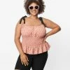 Unique Vintage Plus Size Coral & Black Clip Dot Breezy Babe Crop Top