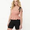 Sale Unique Vintage Coral & Black Clip Dot Breezy Babe Crop Top