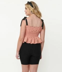Sale Unique Vintage Coral & Black Clip Dot Breezy Babe Crop Top