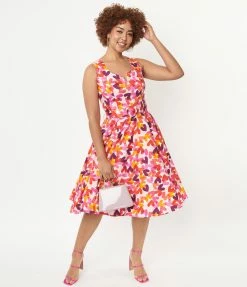 SHEEN Clothing Ltd White & Multicolor Heart Swing Dress