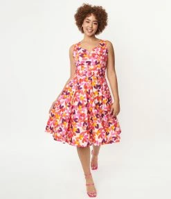 SHEEN Clothing Ltd White & Multicolor Heart Swing Dress