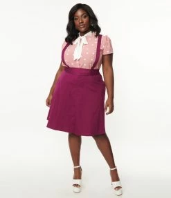 SHEEN Clothing Ltd Sale Plus Size Purple Pinafore Flare Skirt