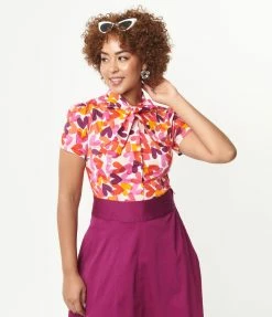 SHEEN Clothing Ltd White & Multicolor Heart Dream On Bow Blouse