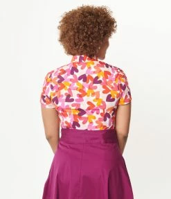 SHEEN Clothing Ltd White & Multicolor Heart Dream On Bow Blouse