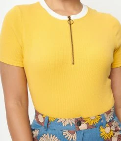 Unique Vintage Golden Yellow Back To Basics Zipper Top Sale