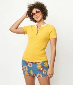 Unique Vintage Golden Yellow Back To Basics Zipper Top Sale