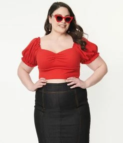 Unique Vintage Plus Size Red Whimsy Crop Top Sale