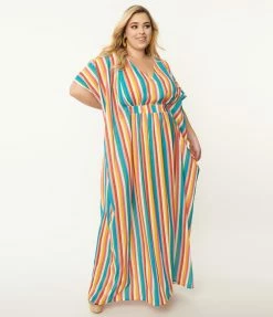 Unique Vintage Rainbow Striped Burton Caftan Dress Swimwear