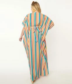 Unique Vintage Rainbow Striped Burton Caftan Dress Swimwear