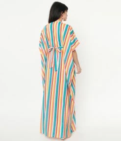 Unique Vintage Rainbow Striped Burton Caftan Dress Swimwear