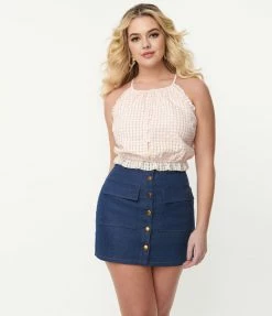 New Arrivals! Unique Vintage Medium Blue Denim Button Up Mini Skirt