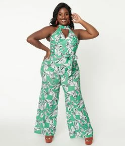 Smak Parlour Plus Size Green Butterfly PrintåÊGlamour Goddess Jumpsuit Rompers & Jumpsuits