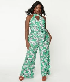 Smak Parlour Plus Size Green Butterfly PrintåÊGlamour Goddess Jumpsuit Rompers & Jumpsuits