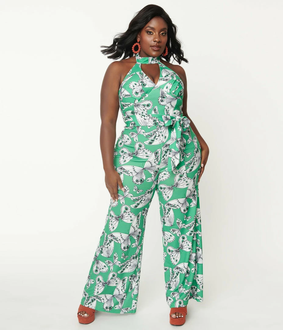 Smak Parlour Plus Size Green Butterfly PrintåÊGlamour Goddess Jumpsuit Rompers & Jumpsuits