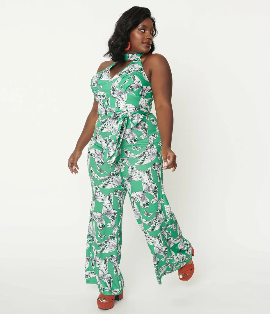 Smak Parlour Plus Size Green Butterfly PrintåÊGlamour Goddess Jumpsuit Rompers & Jumpsuits