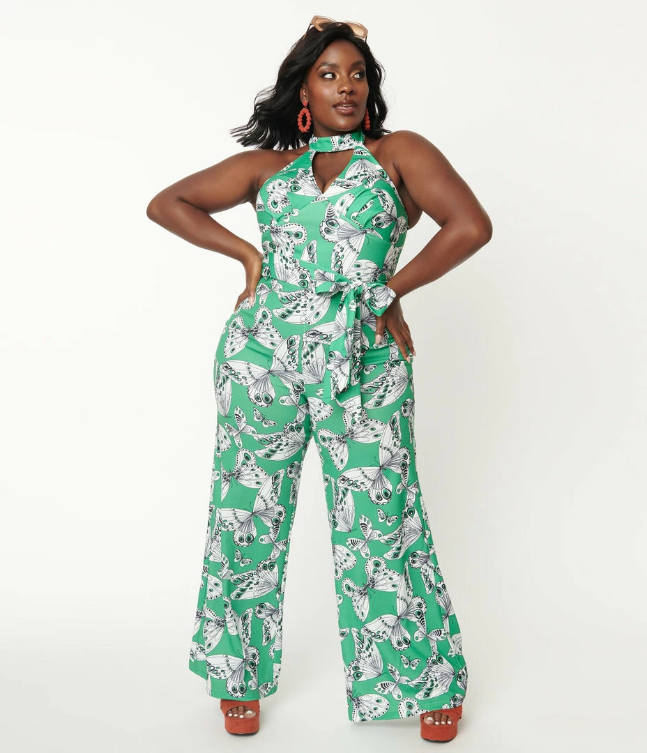 Smak Parlour Plus Size Green Butterfly PrintåÊGlamour Goddess Jumpsuit Rompers & Jumpsuits