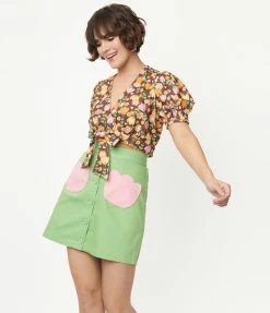 Smak Parlour Green & Pink Tulip Match Game Mini Skirt Sale