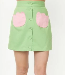 Smak Parlour Green & Pink Tulip Match Game Mini Skirt Sale