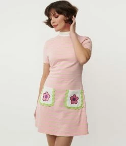 Sale Smak Parlour Pink & Lime Green Stripe Wave Maker Mini Dress