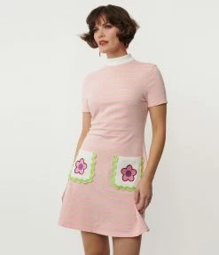 Sale Smak Parlour Pink & Lime Green Stripe Wave Maker Mini Dress