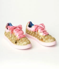 Design Asylum Manufacturing (HK) Limited (Irregular Choice Shoes) Irregular Choice Gold Glitter & White Daisy Sneakers