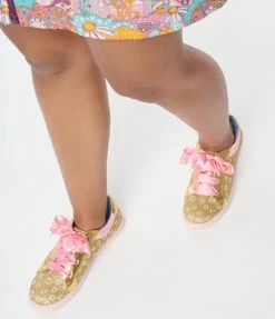 Design Asylum Manufacturing (HK) Limited (Irregular Choice Shoes) Irregular Choice Gold Glitter & White Daisy Sneakers