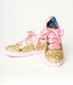 Design Asylum Manufacturing (HK) Limited (Irregular Choice Shoes) Irregular Choice Gold Glitter & White Daisy Sneakers
