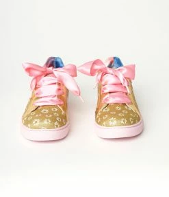 Design Asylum Manufacturing (HK) Limited (Irregular Choice Shoes) Irregular Choice Gold Glitter & White Daisy Sneakers