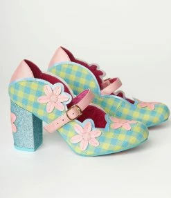 Design Asylum Manufacturing (HK) Limited (Irregular Choice Shoes) Irregular Choice Green Gingham & Pink Flower Heels