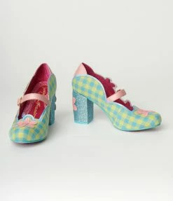 Design Asylum Manufacturing (HK) Limited (Irregular Choice Shoes) Irregular Choice Green Gingham & Pink Flower Heels