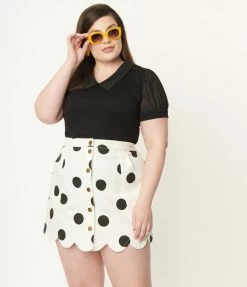 Sale Smak Parlour Plus Size White & Black Polka Dot Campus Mini Skirt