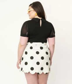 Sale Smak Parlour Plus Size White & Black Polka Dot Campus Mini Skirt
