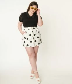 Sale Smak Parlour Plus Size White & Black Polka Dot Campus Mini Skirt