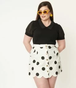 Sale Smak Parlour Plus Size White & Black Polka Dot Campus Mini Skirt