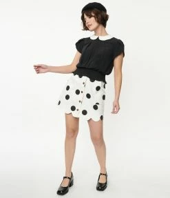 Smak Parlour White & Black Polka Dot Campus Mini Skirt