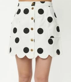 Smak Parlour White & Black Polka Dot Campus Mini Skirt