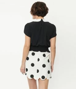Smak Parlour White & Black Polka Dot Campus Mini Skirt