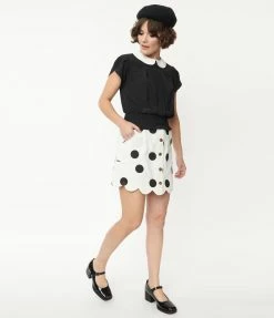 Smak Parlour White & Black Polka Dot Campus Mini Skirt