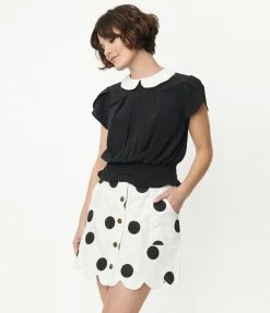 Smak Parlour White & Black Polka Dot Campus Mini Skirt