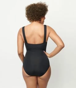 Swimwear Kingdom & State 1950s Black Belted One Piece Swimsuit