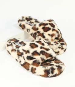 SHOEMAIDEN Flats Leopard Print Fuzzy Slippers