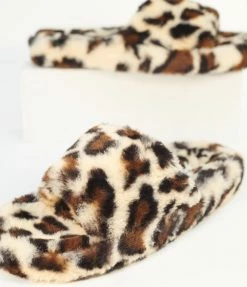 SHOEMAIDEN Flats Leopard Print Fuzzy Slippers